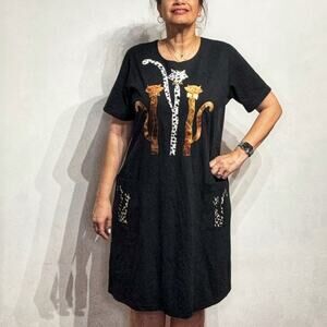 Karla Marie Black Cat Vintage Midi Shirt Dress Sz M